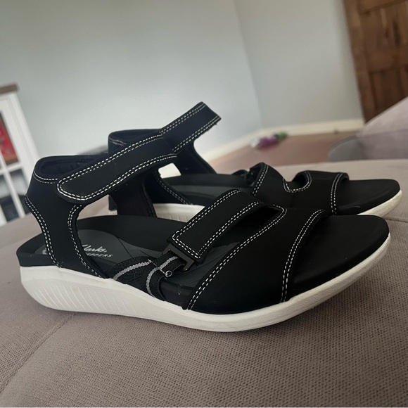 Clarks Cloudsteppers Sandal Glide Hi Shore Denim Black Size 6 M EUC - Picture 2 of 10